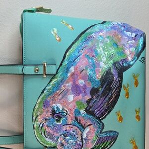 Yzaoll Faux Leather Aqua Water Resistant Handbag /Tote.Handpainted MANETTE Fish